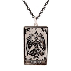 THE DEVIL Tarot Card Necklace, Sterling Silver Tarot Necklace, Tarot Jewelry
